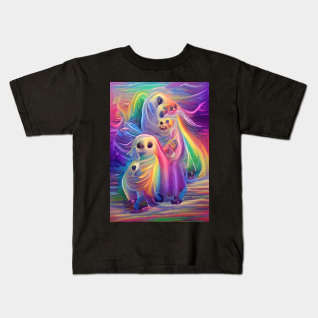 HAPPY RAINBOW GHOSTS ON HALLOWEEN Kids T-Shirt by sailorsam1805